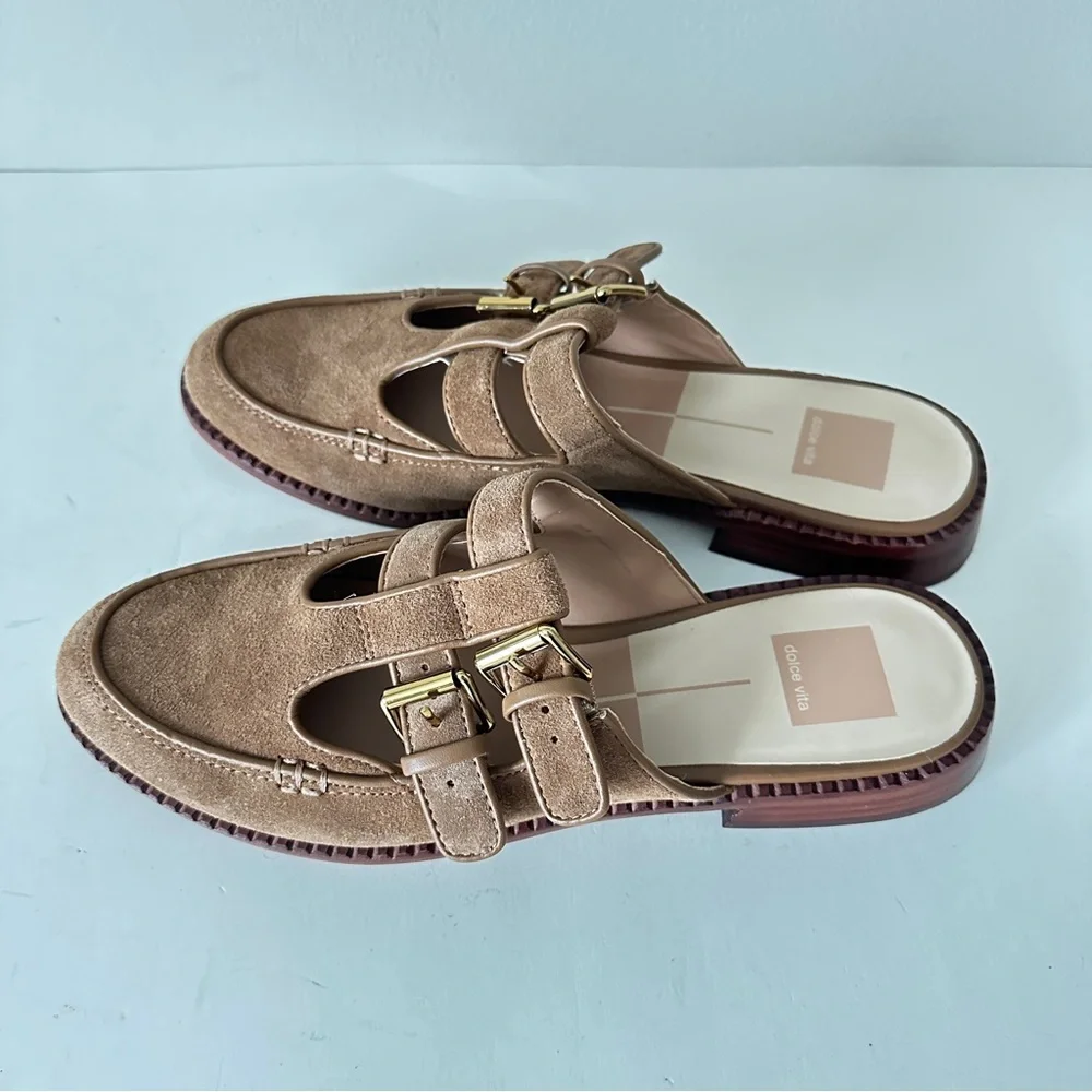 NEW Dolce Vita Haydee Double Buckle Cinnamon Suede Mary Jane Women's Mule, Sz 9 - Picture 2 of 11